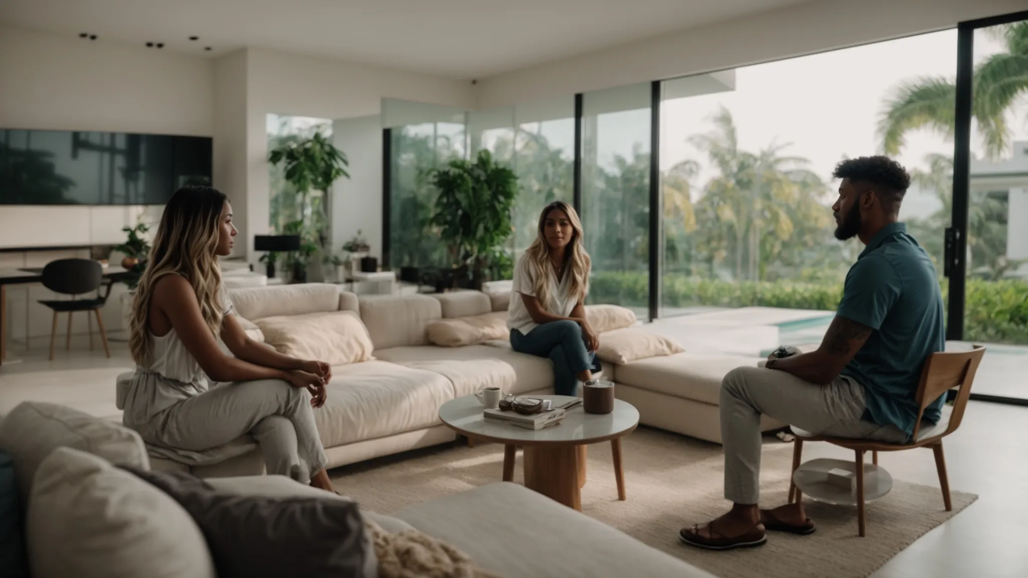 a young couple receiving guidance from a real estate agent about government-backed home loans in miami.